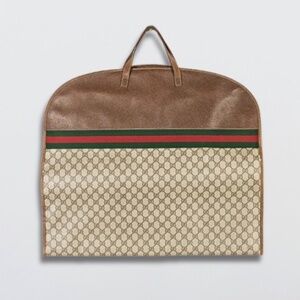 Vintage Gucci Sherry Travel Garment Bag Supreme Coated Canvas Web Stripe Brown